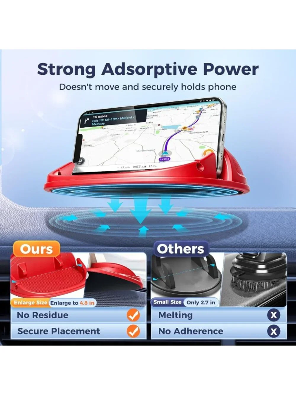 Universal Car Phone Holder & Mount - Silicone Dashboard Pad for iPhone, Samsung